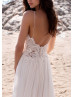 Spaghetti Straps Ivory Boho Beach Lace Chiffon Wedding Dress